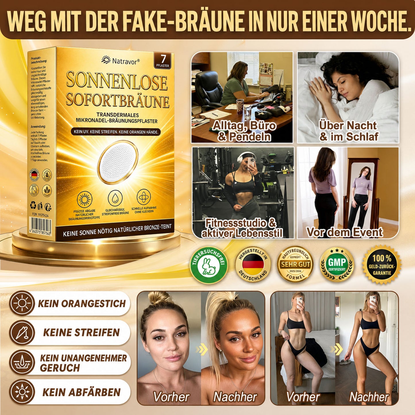 ⭐ 𝗡𝗮𝘁𝗿𝗮𝘃𝗼𝗿® Mikronadel-Bräunungspflaster: Natürlicher Bronze-Glow ohne UV & DHA