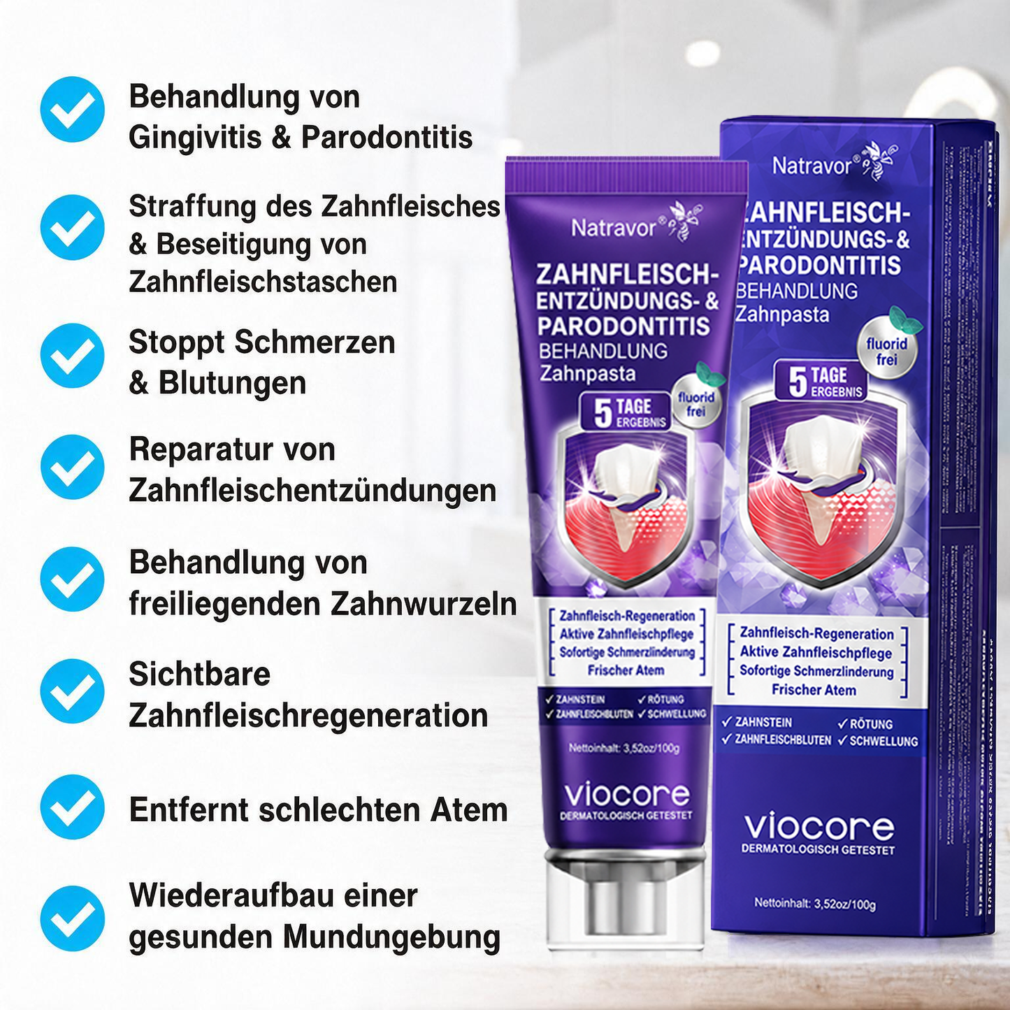 🇩🇪 𝐍𝐚𝐭𝐫𝐚𝐯𝐨𝐫® VioCore Zahnpasta zur Behandlung von Zahnfleischentzündungen und Parodontitis mit Bienengift