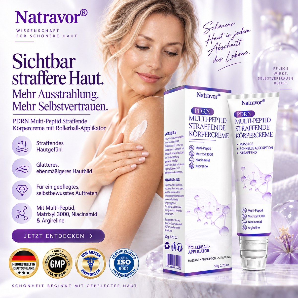 Natravor®🎗️ PDRN Multi-Peptid Straffende Körpercreme ｜ Anti-Aging Pflege, Feuchtigkeit, Straffung & Lifting für ein glatteres, ebenmäßigeres Hautbild｜a